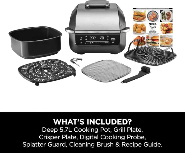 Ninja 5-in-1 5.7L Grill & Air Fryer - Black & Silver | EG351UK